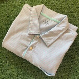 Izod Saltwater Men's Performance Golf Shirt Pink / Blue Striped Size Large